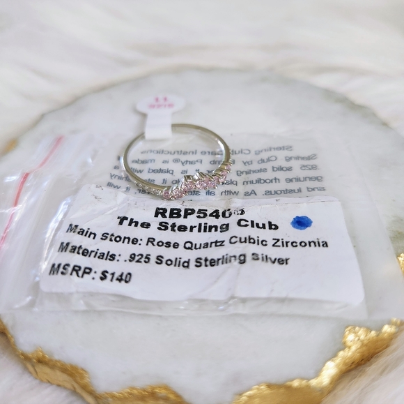 NWT Bomb Party Rose Quartz Cubic Zirconia .925 Sterling Silver Ring - Size 11 - Picture 3 of 10